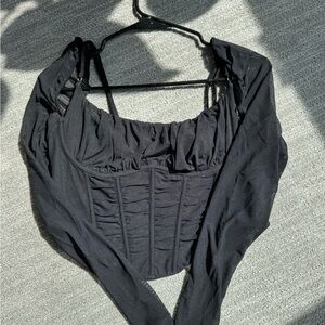 Black Long Sleeve Corset Top